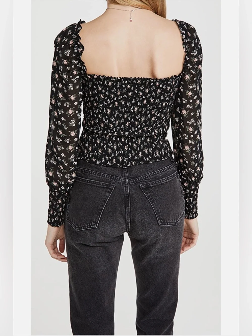 Reformation Pinto Smocked Square-Neck Top, Size XL, Color Freesia (Black/Blush